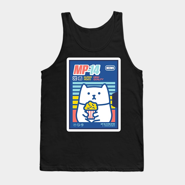 Blue and Red Retro Popcorn Cat Tank Top by meowproject